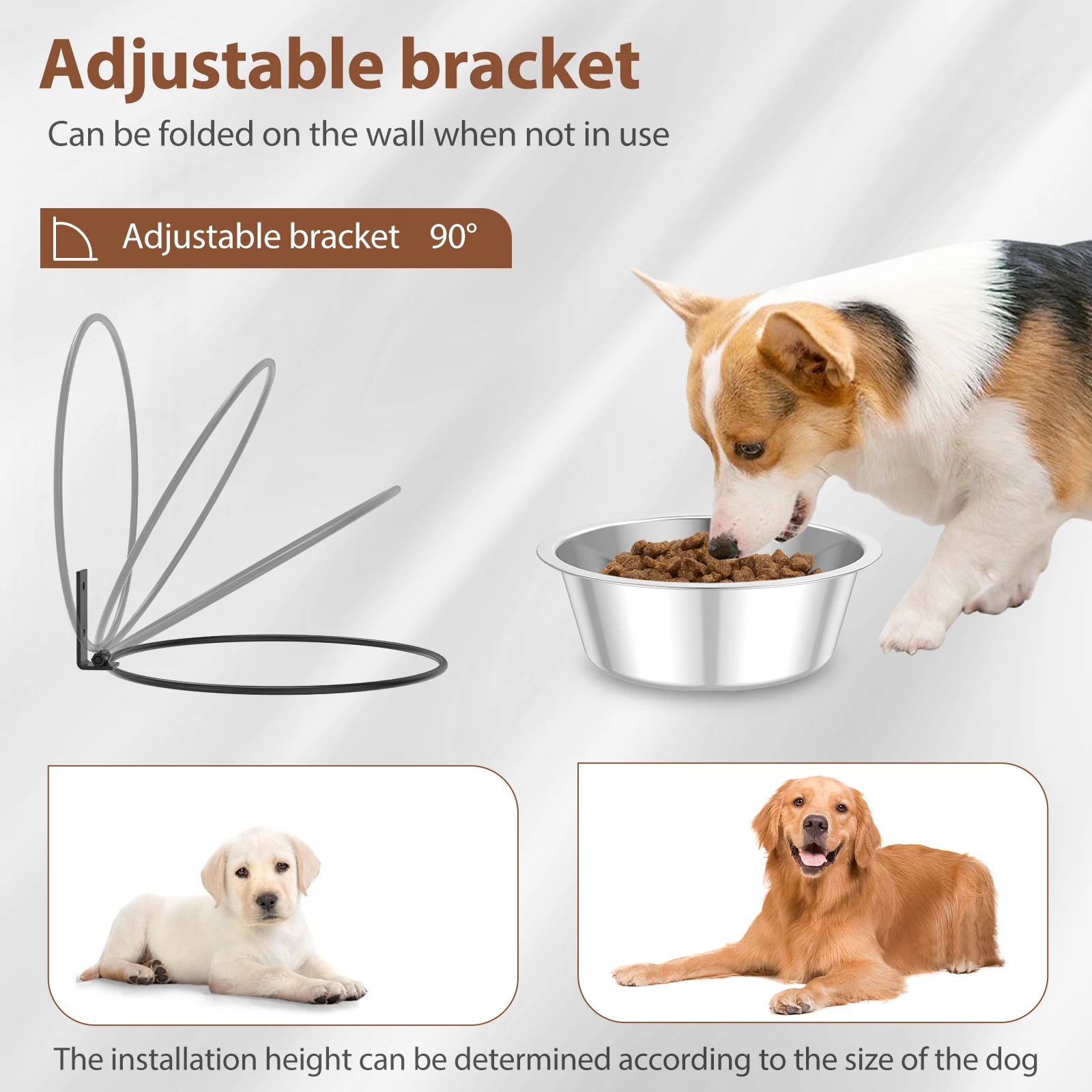 Tigela Dupla de Aço Inoxidável para Cães com Suporte Ajustável na Parede - Imagem 3