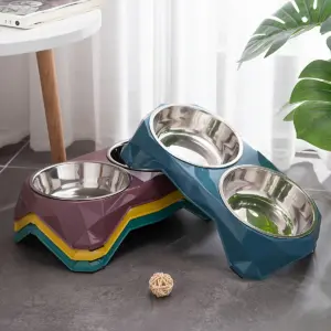 tigela dupla de aço inoxidável para cães e gatos