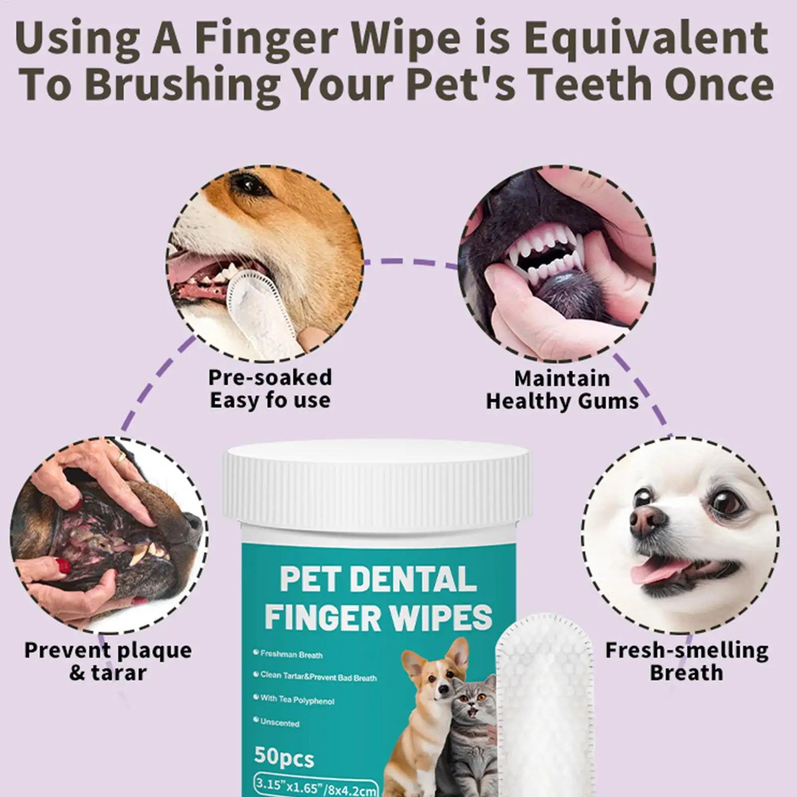 Lenços de Limpeza Dental para Cães e Gatos 50 Unidades Descartáveis - Imagem 5