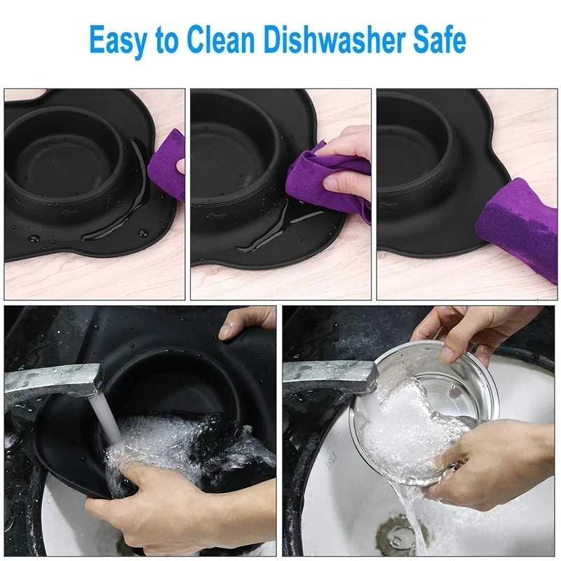 Tigela Dupla para Cães e Gatos Aço Inox com Tapete Antiderrapante - Imagem 3