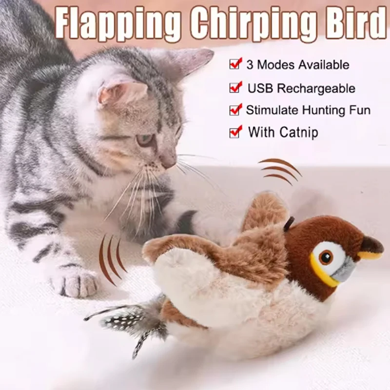 Brinquedo Interativo para Gatos Pássaro Simulador Recarregável USB Toque Ativado - Imagem 2