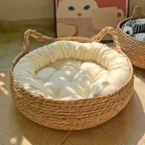 cama cesta para gatos de rattan