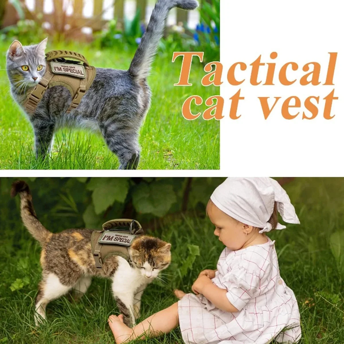 Coleira Tática para Gatos Grandes Ajustável com Alça de Controle - Imagem 4