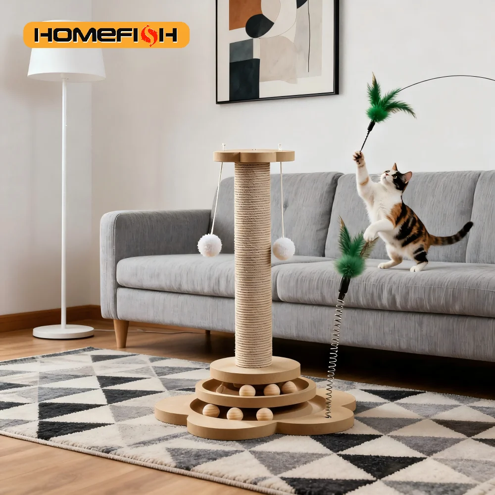Brinquedo para Gatos Plataforma Giratória com Bola e Arranhador de Sisal - Imagem 6