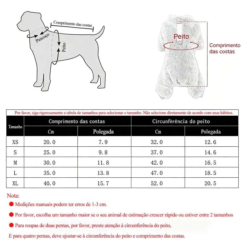 Macacão de Lã para Cães de Pequeno Porte e Gatos com Medidas para o Inverno - Imagem 6