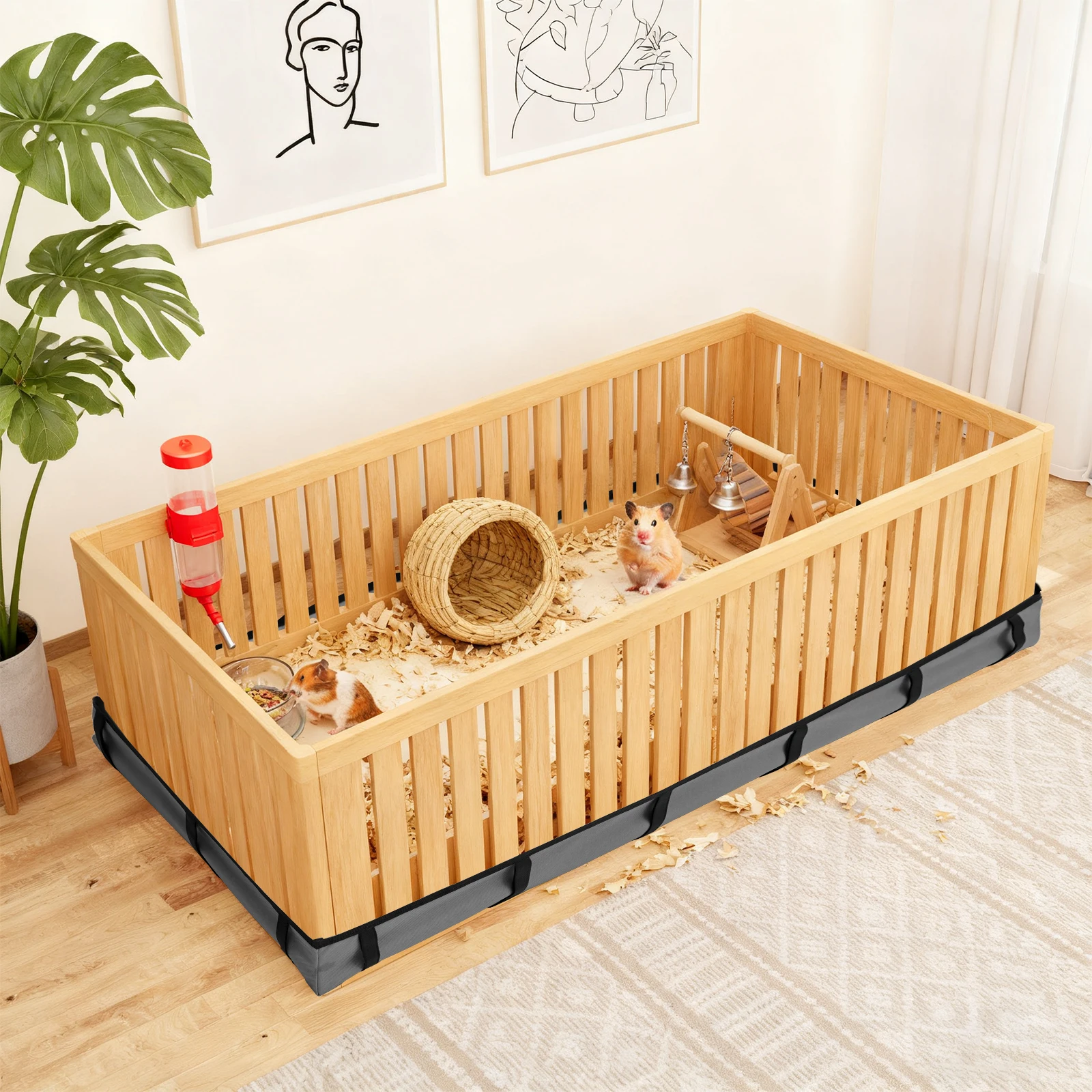Forro de Gaiola para Cobaia 120x60 cm de Oxford Impermeável com Alças Adesivas - Imagem 2