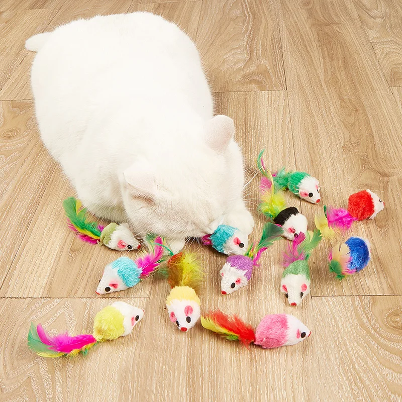 Brinquedo para Gatos Rato de Pelúcia de Coelho com Pena Arco-Íris - Imagem 6