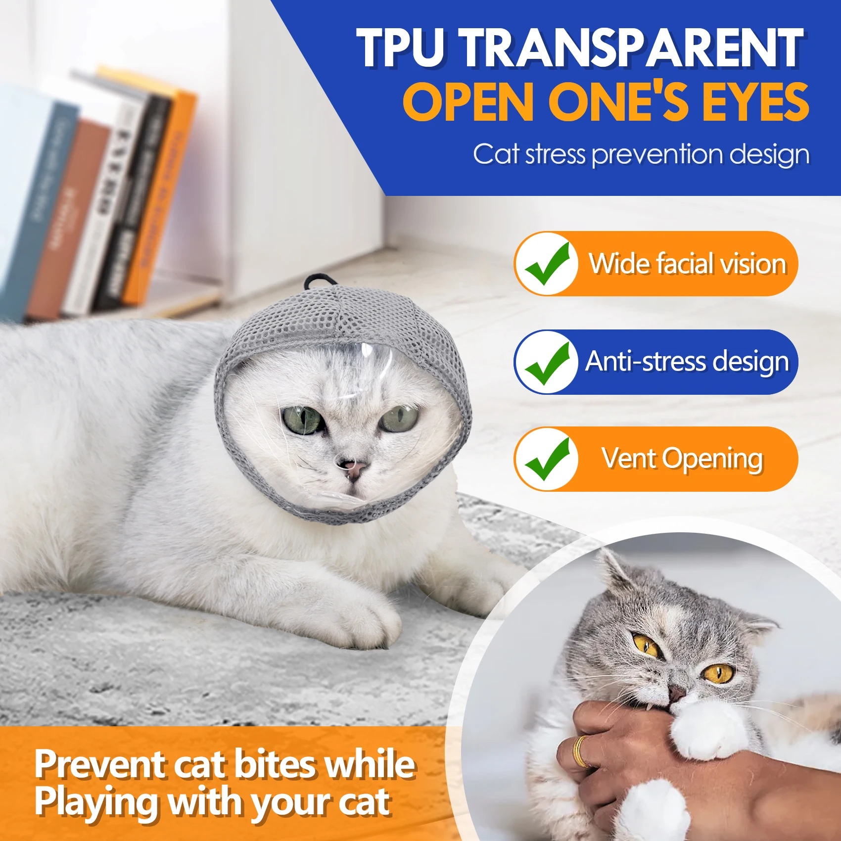 Máscara de Aliciamento para Gatos Transparente Ajustável - Imagem 3