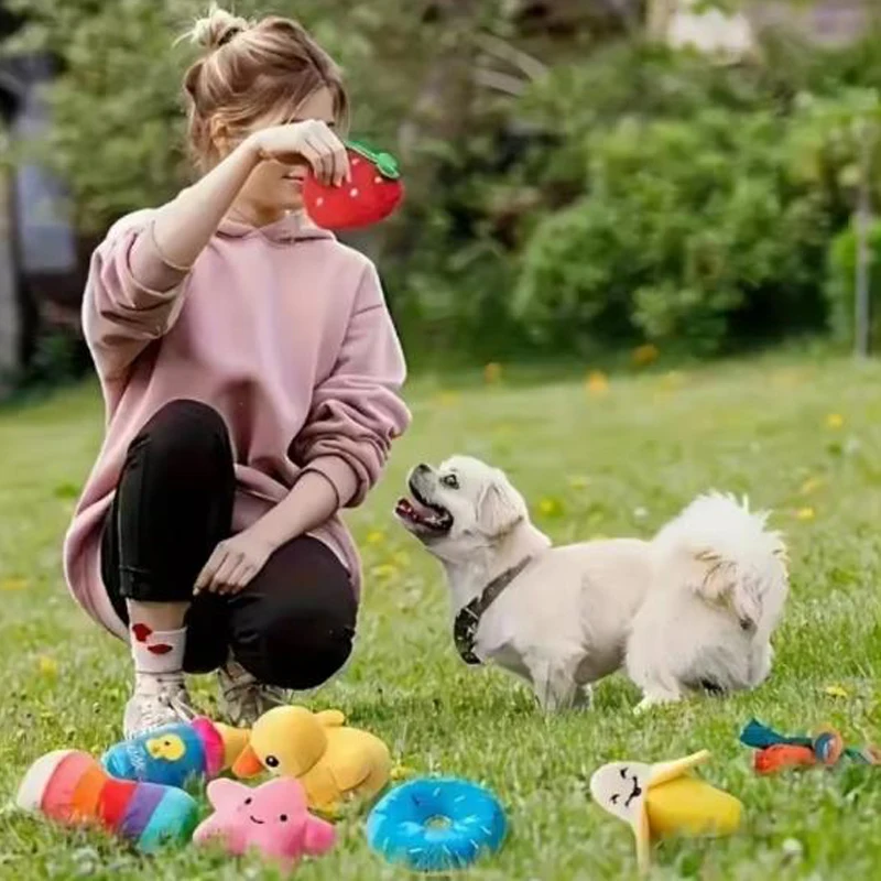 Conjunto de Brinquedos Sonoros para Filhotes de Pelúcia com Formato de Frutas e Vegetais - Imagem 4