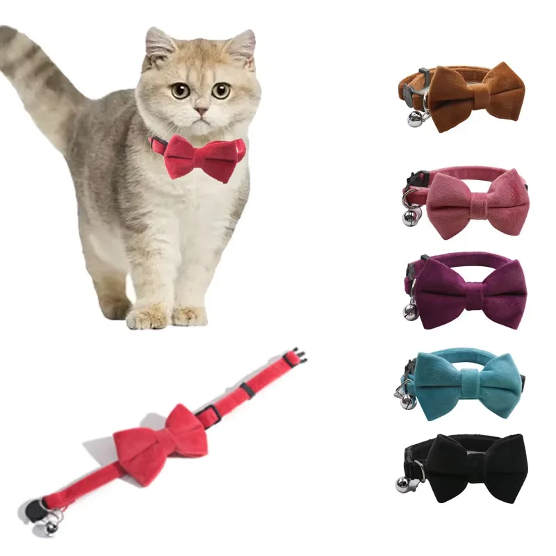 coleira de veludo para gatos com laço