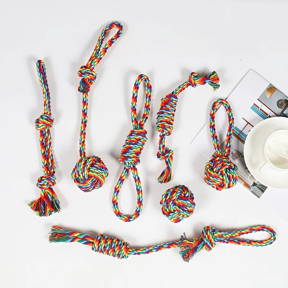 Brinquedo Nó para Cães Kit 7 Peças Cores Sortidas para Mastigar - Imagem 4