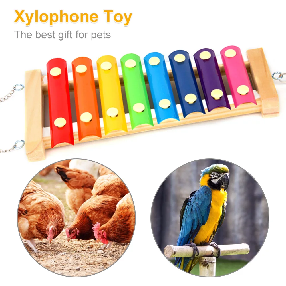 Brinquedo Xilofone para Pássaros e Galinhas de Madeira com 8 Teclas e Gancho - Imagem 2
