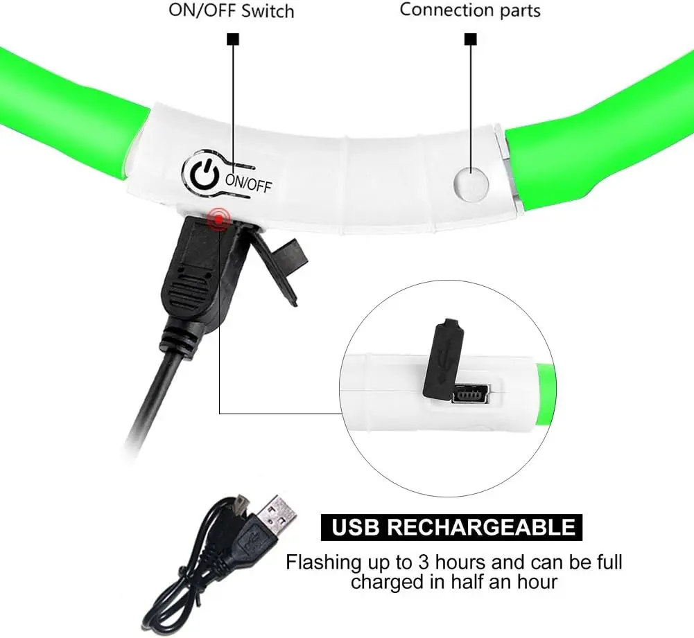 Coleira LED para Cães Recarregável USB com Faixa Iluminada - Imagem 6