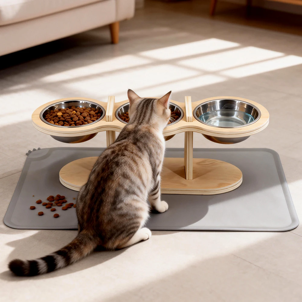 Comedouro Ajustável para Gatos e Cães Pequenos com 3 Tigelas Inclinadas - Imagem 5