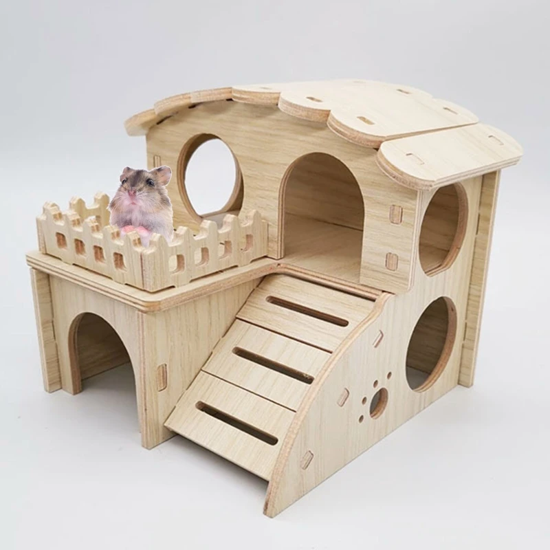 Toca para Hamster de Madeira Duas Camadas 14x13x12,5 cm para Roer - Image 5