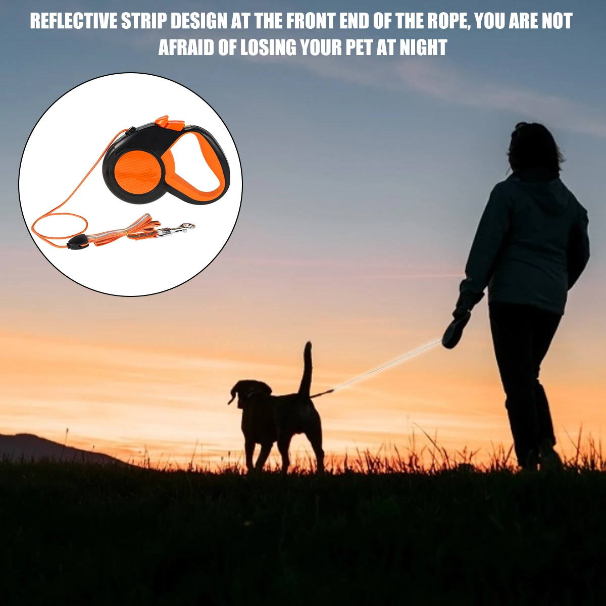 Coleira Retrátil para Cães 8 m com Fita Refletiva para Passeio Noturno - Imagem 6