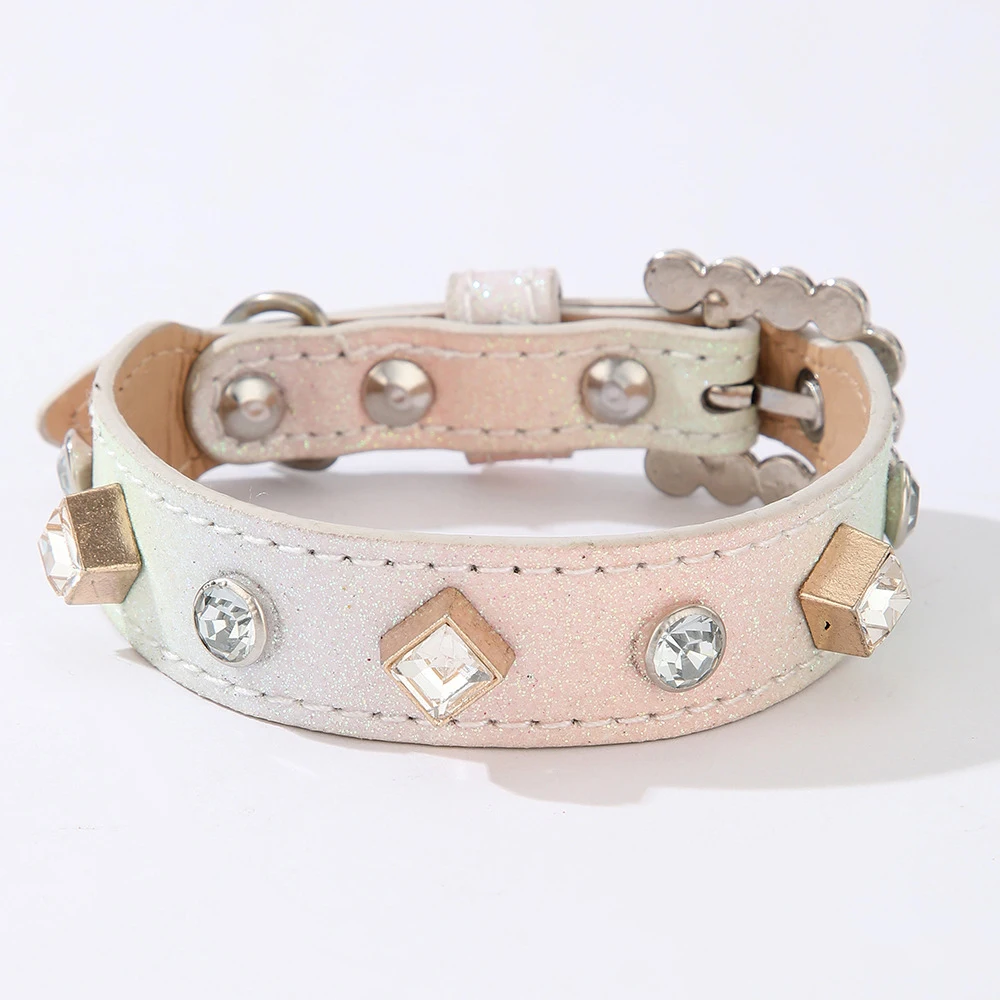 Coleira de Couro Sintético para Cães e Gatos com Strass - Imagem 4