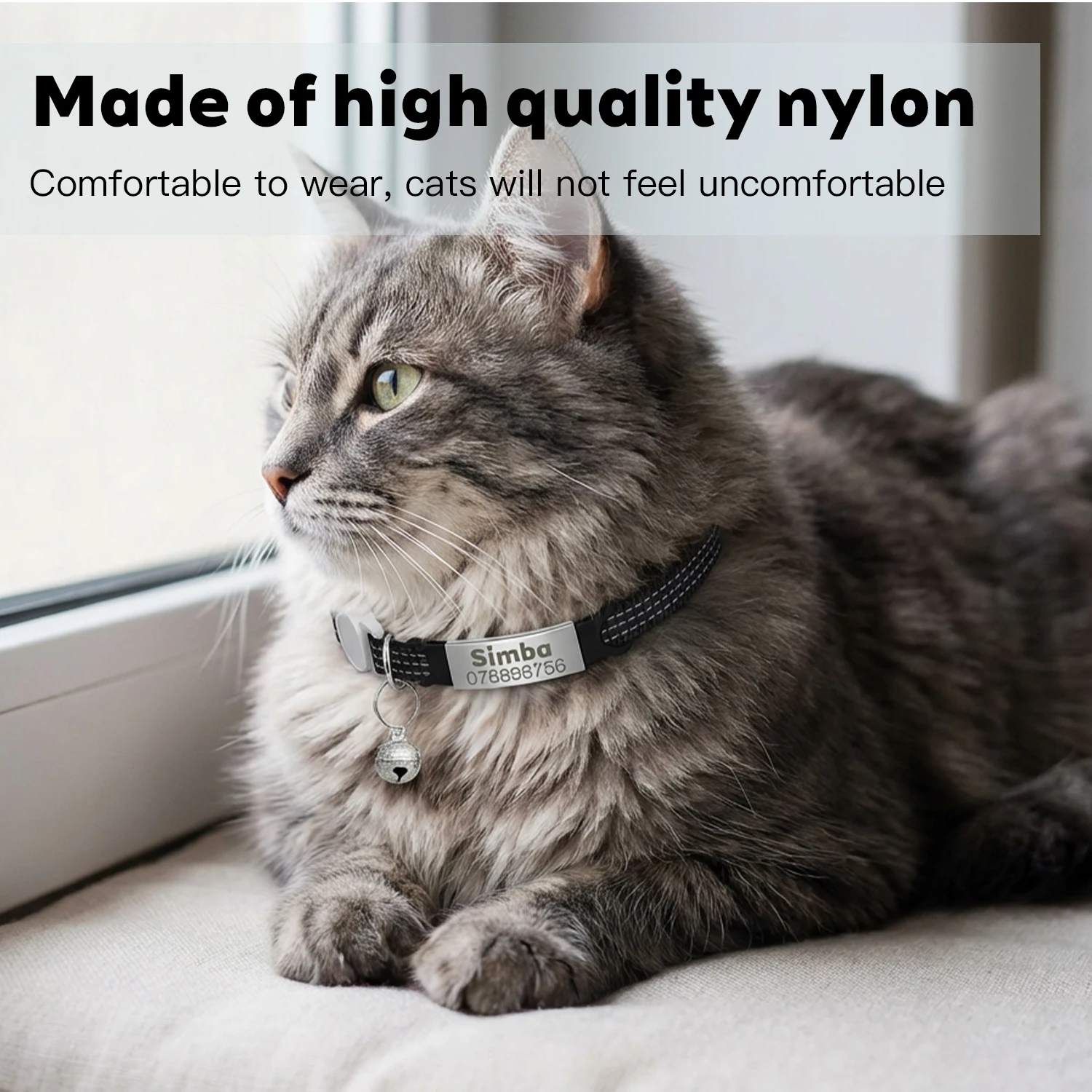 Coleira para Gatos de Nylon Ajustável de 19-32 cm com Gravação Gratuita - Imagem 5