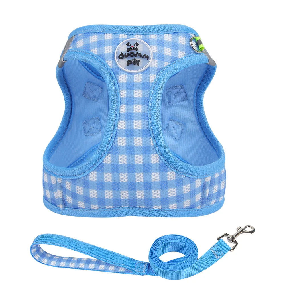 Conjunto Coleira e Arnês para Cães e Gatos Pequenos Xadrez Poliéster - Imagem 2