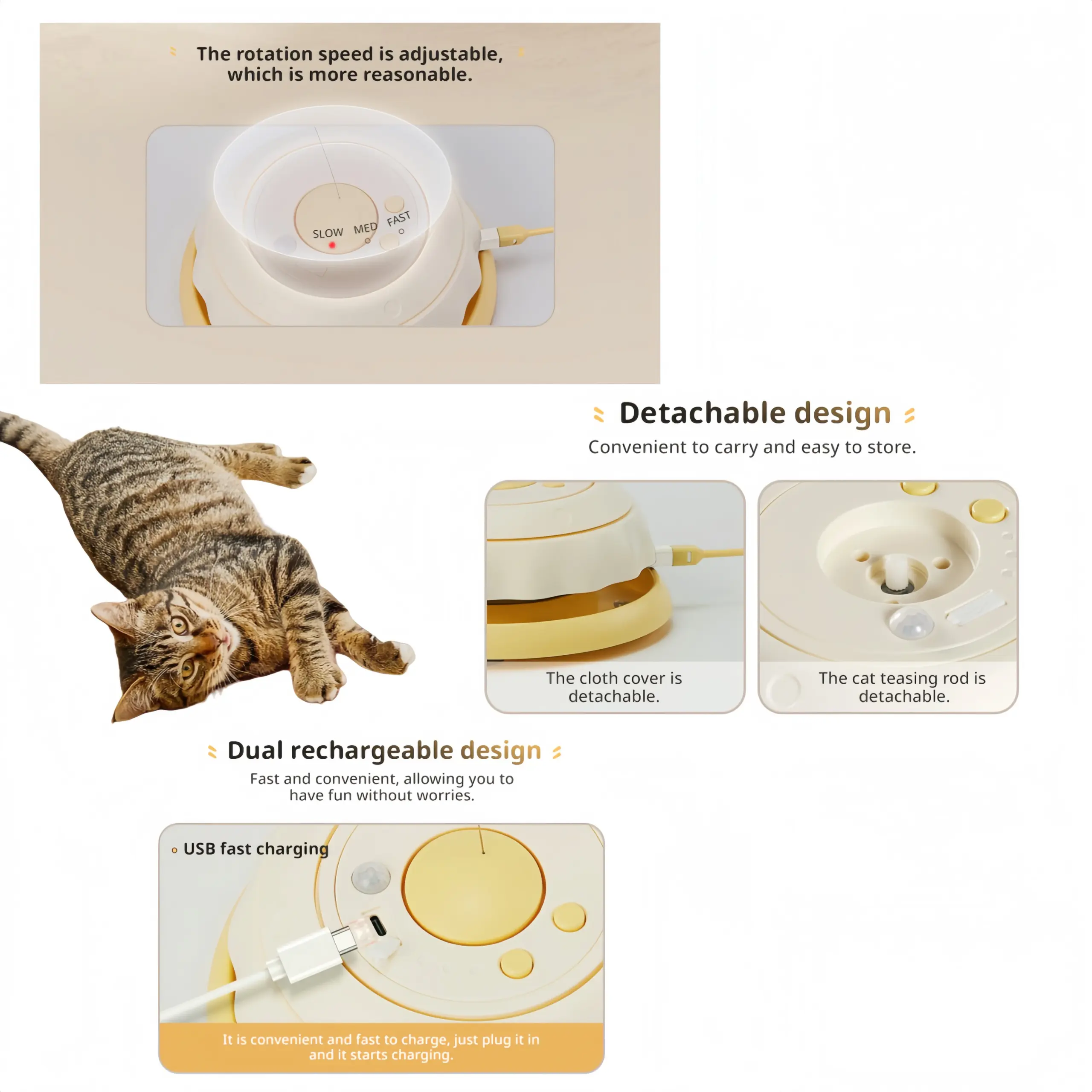 Brinquedo Interativo para Gatos Recarregável USB com Penas Rotativas - Image 5