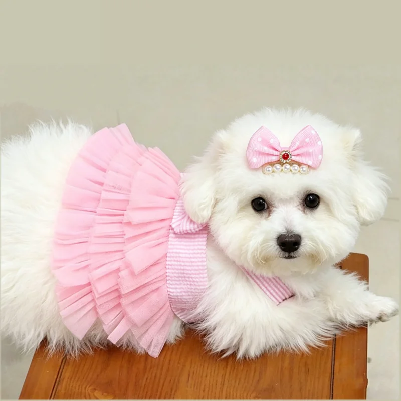 Vestido de Princesa para Cães e Gatos com Saia Tutu Listrada - Imagem 4