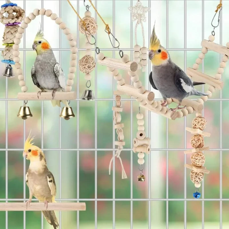Kit Brinquedos para Pássaros de Madeira Natural com 9 Peças - Imagem 2