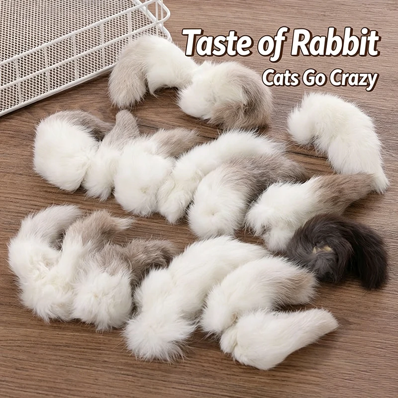 Brinquedo para Gatos de Cauda de Coelho Natural 10-15 cm para Interagir - Imagem 2