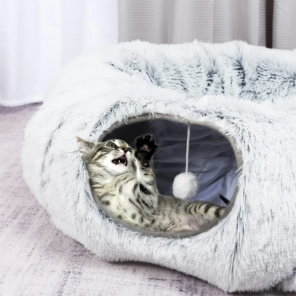 Cama Túnel para Gatos de Pelúcia Dobrável Dois em Um - Image 2