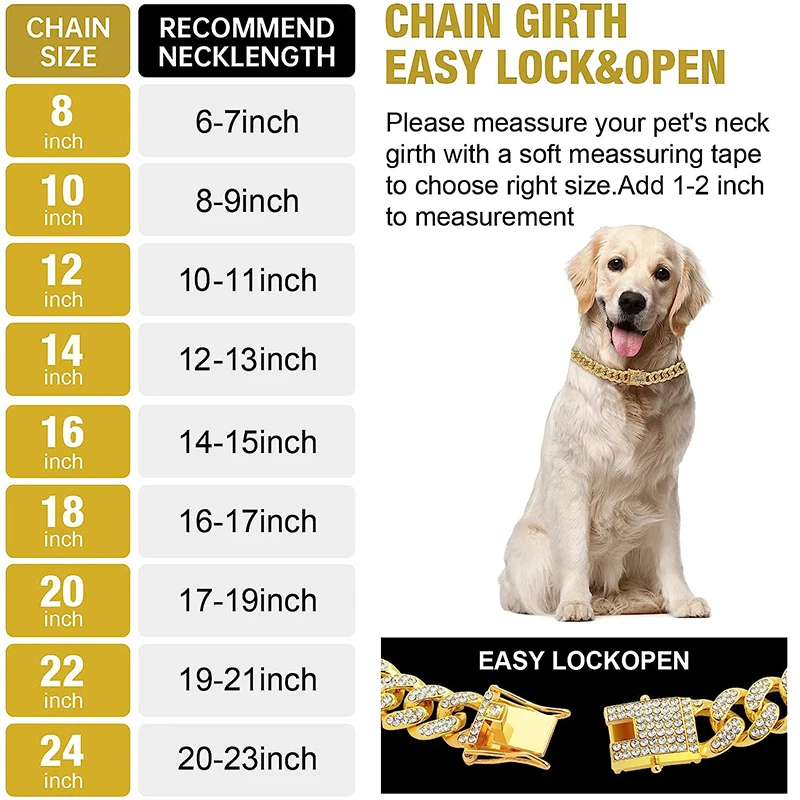 Coleira Corrente para Cães e Gatos de Strass Ouro 12,5 mm - Imagem 6
