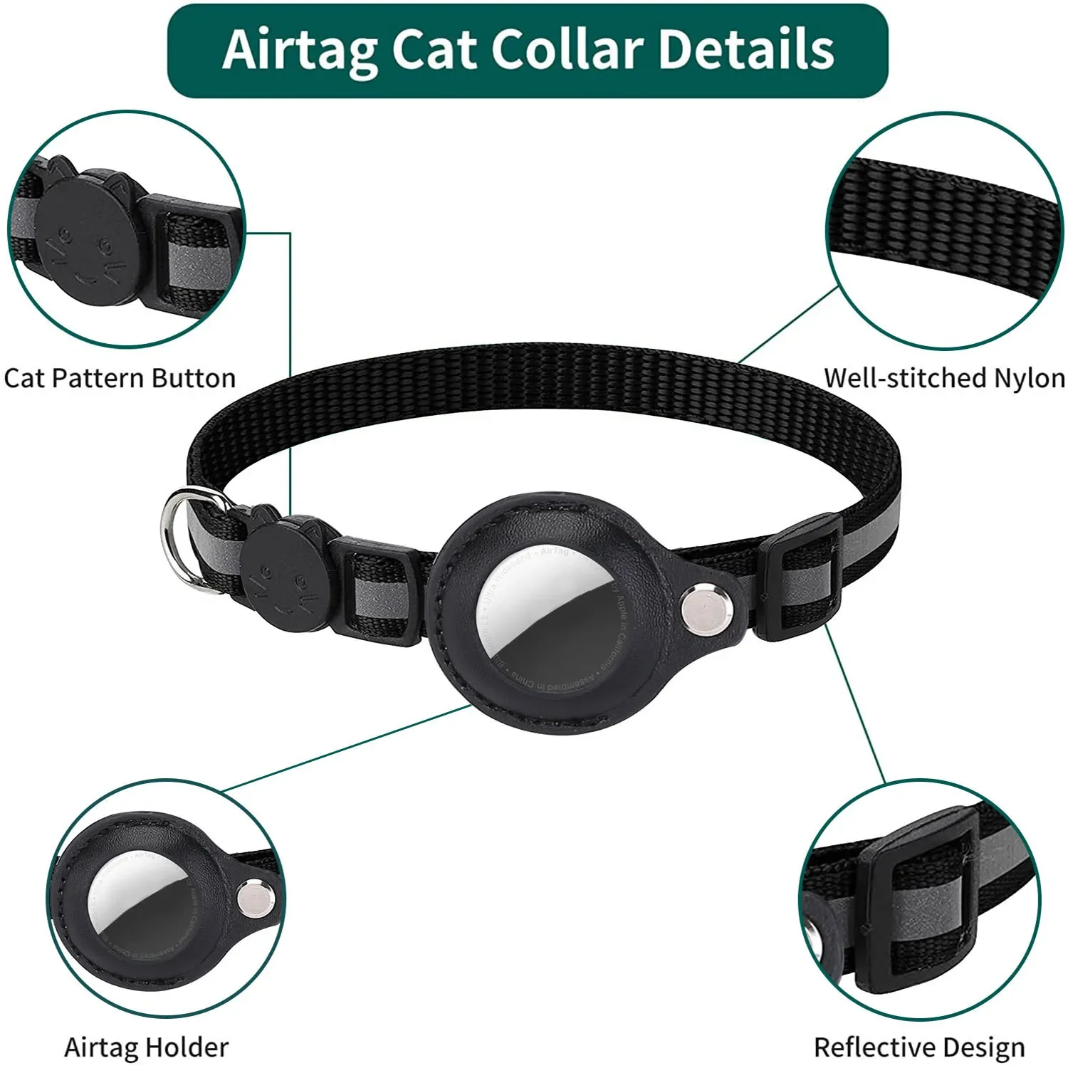 Coleira para Gato AirTag em Nylon Refletivo com Fivela de Segurança - Imagem 2