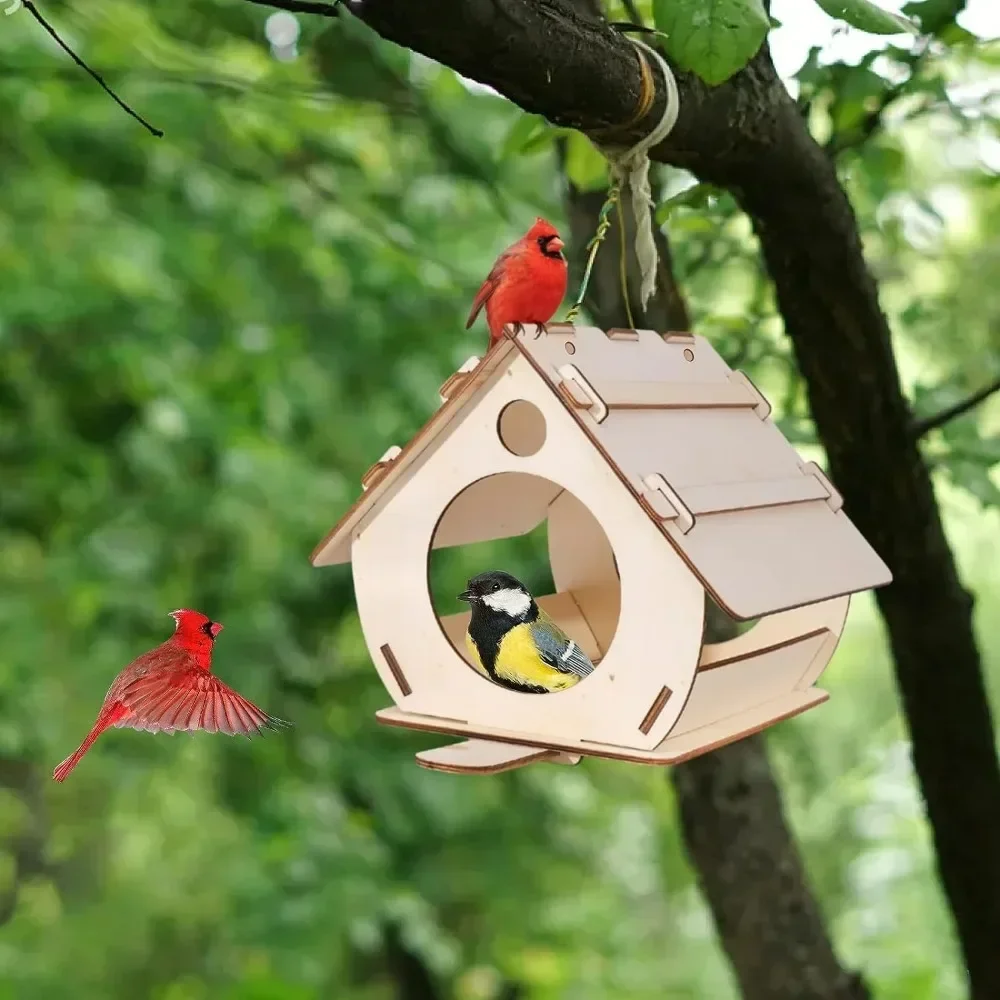 Alimentador de Madeira para Pássaros de Jardim Pendurável - Imagem 3