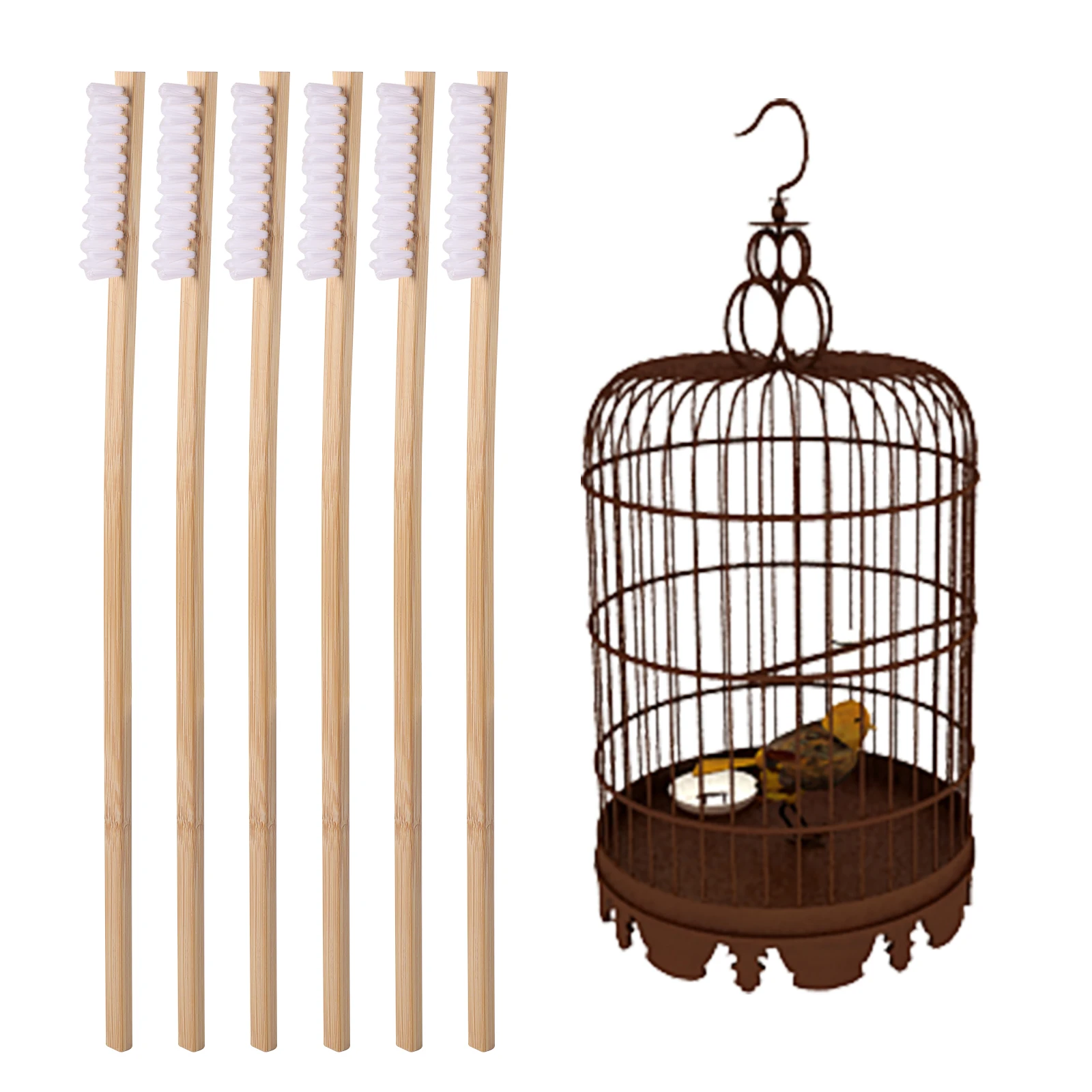 Escova para Gaiola de Pássaros 2 Peças de Bambu Cabo Longo 39,5 cm - Imagem 2