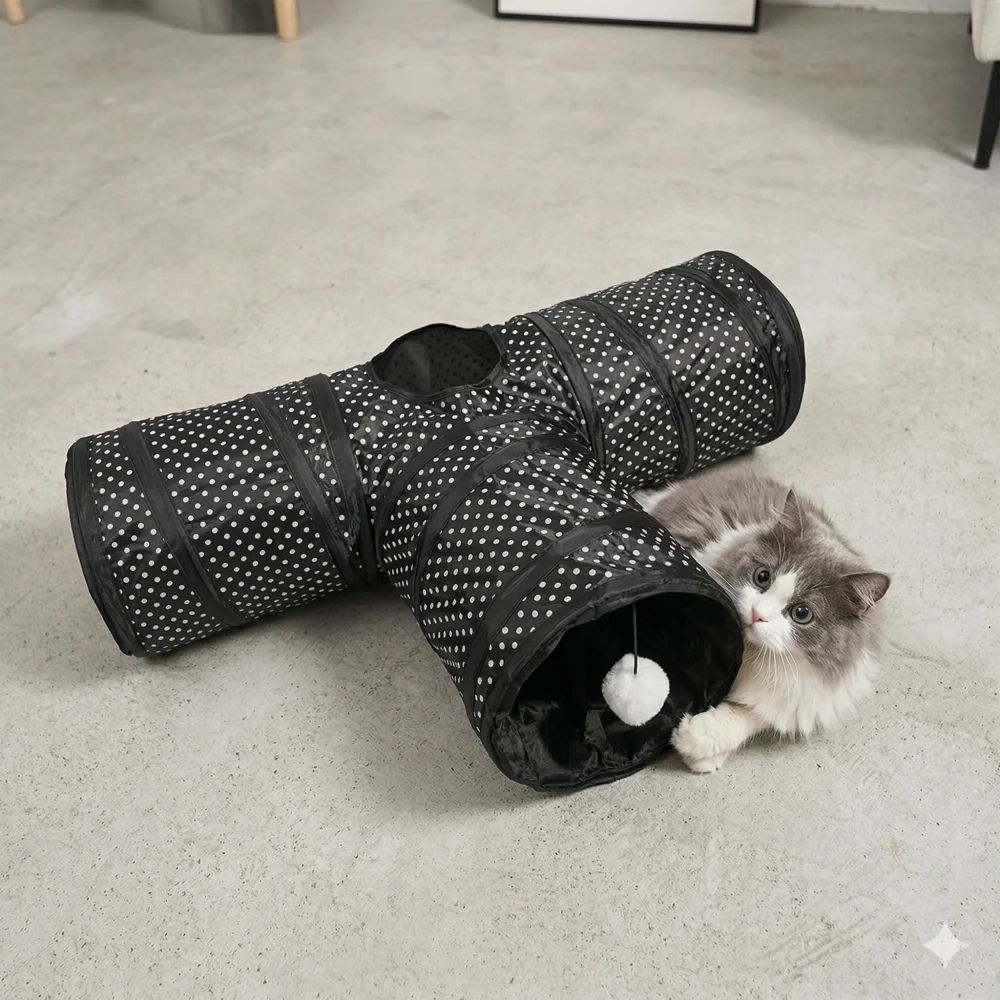 Túnel para Gatos e Coelhos Dobrável em T com Bola Suspensa - Imagem 3