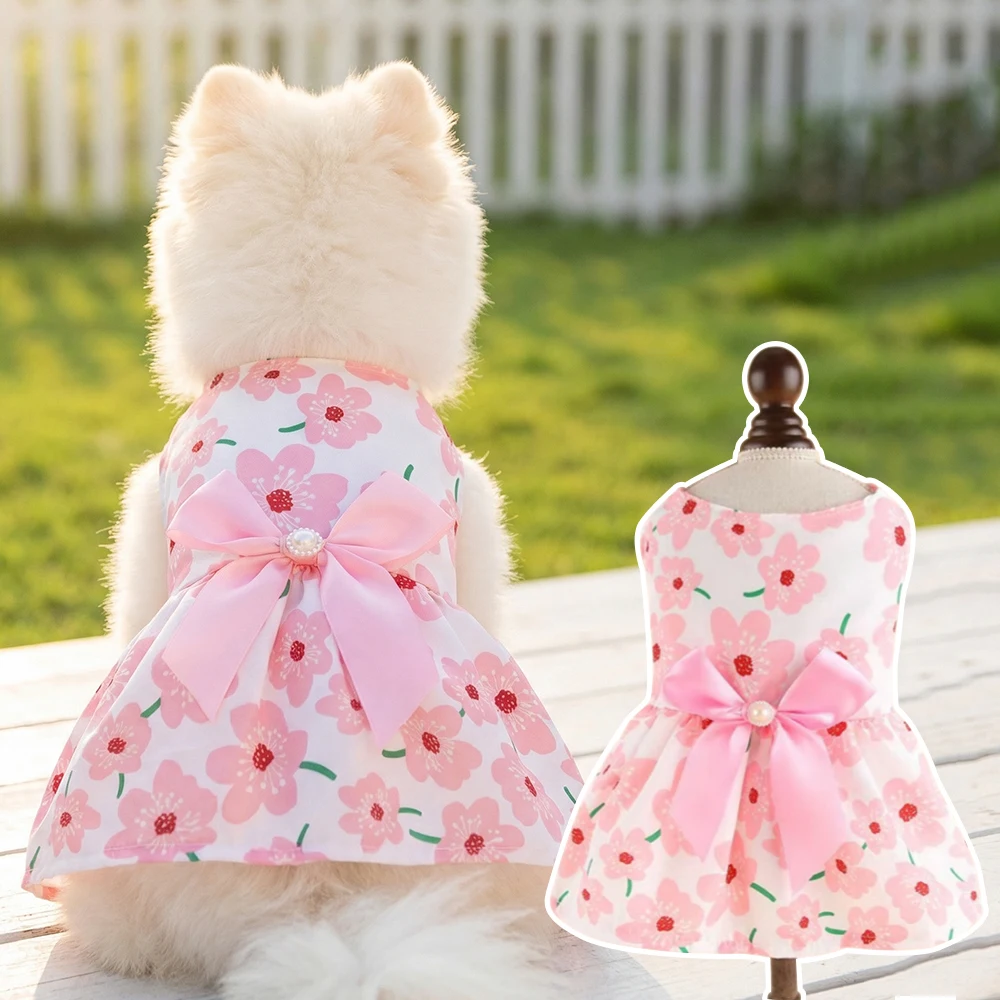 Vestido Floral para Cães Pequenos de Poliéster para Primavera e Verão - Imagem 2