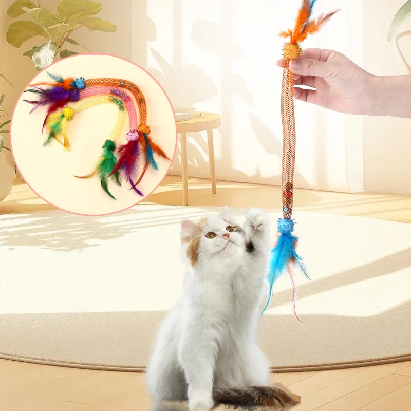 Brinquedo Interativo para Gatos com Corda Elástica e Penas - Imagem 2