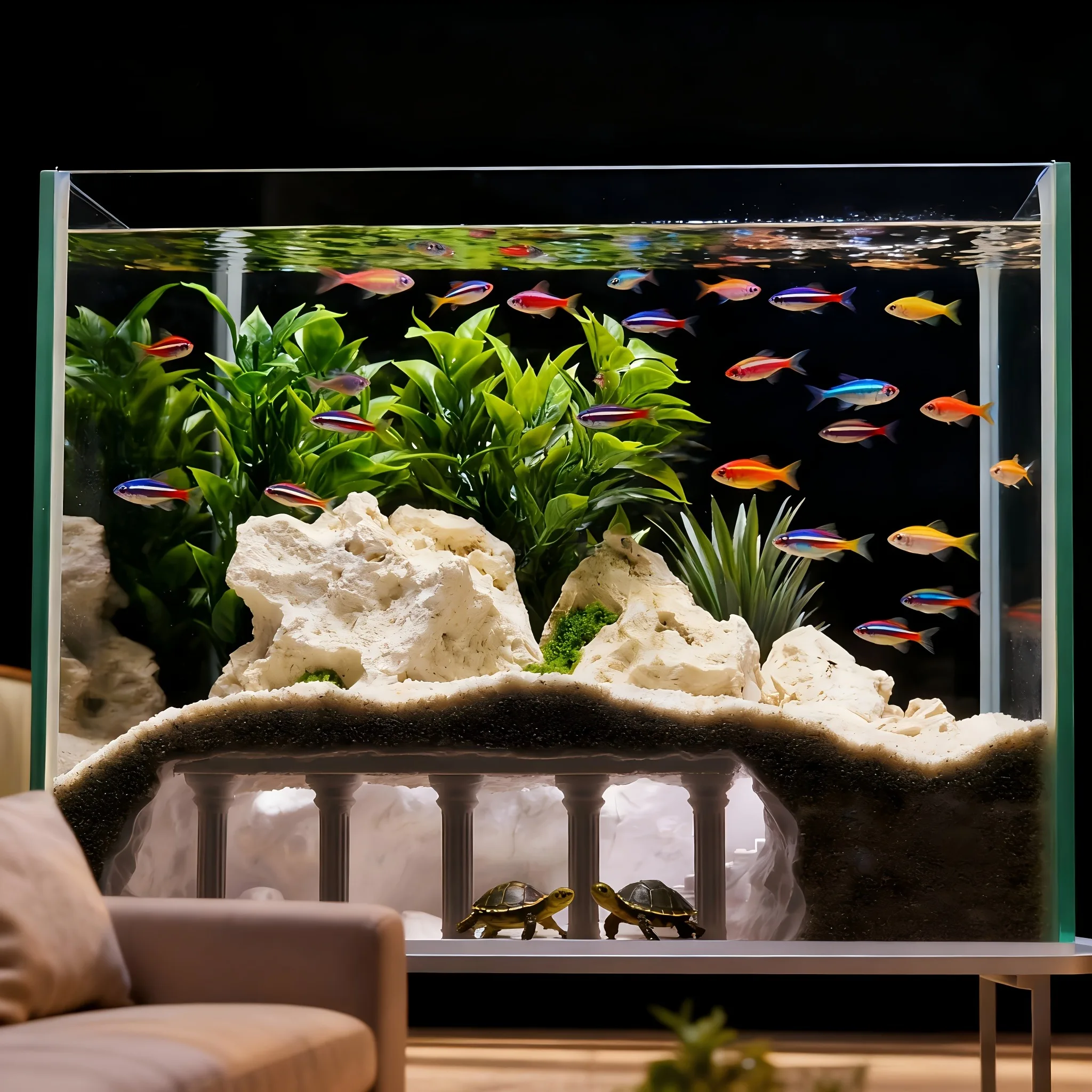 Decoração de Aquário Castelo 3D Preto para Peixes e Anfíbios - Imagem 5
