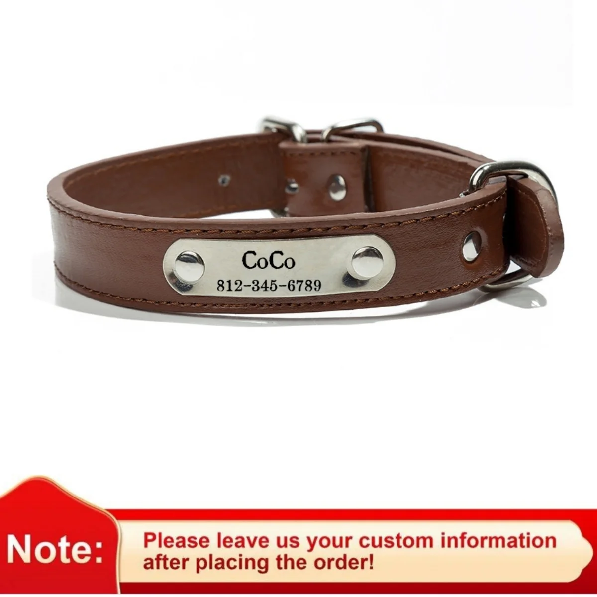 Coleira Personalizada para Cães e Gatos de Couro PU com Placa de Identificação Gravada - Imagem 3