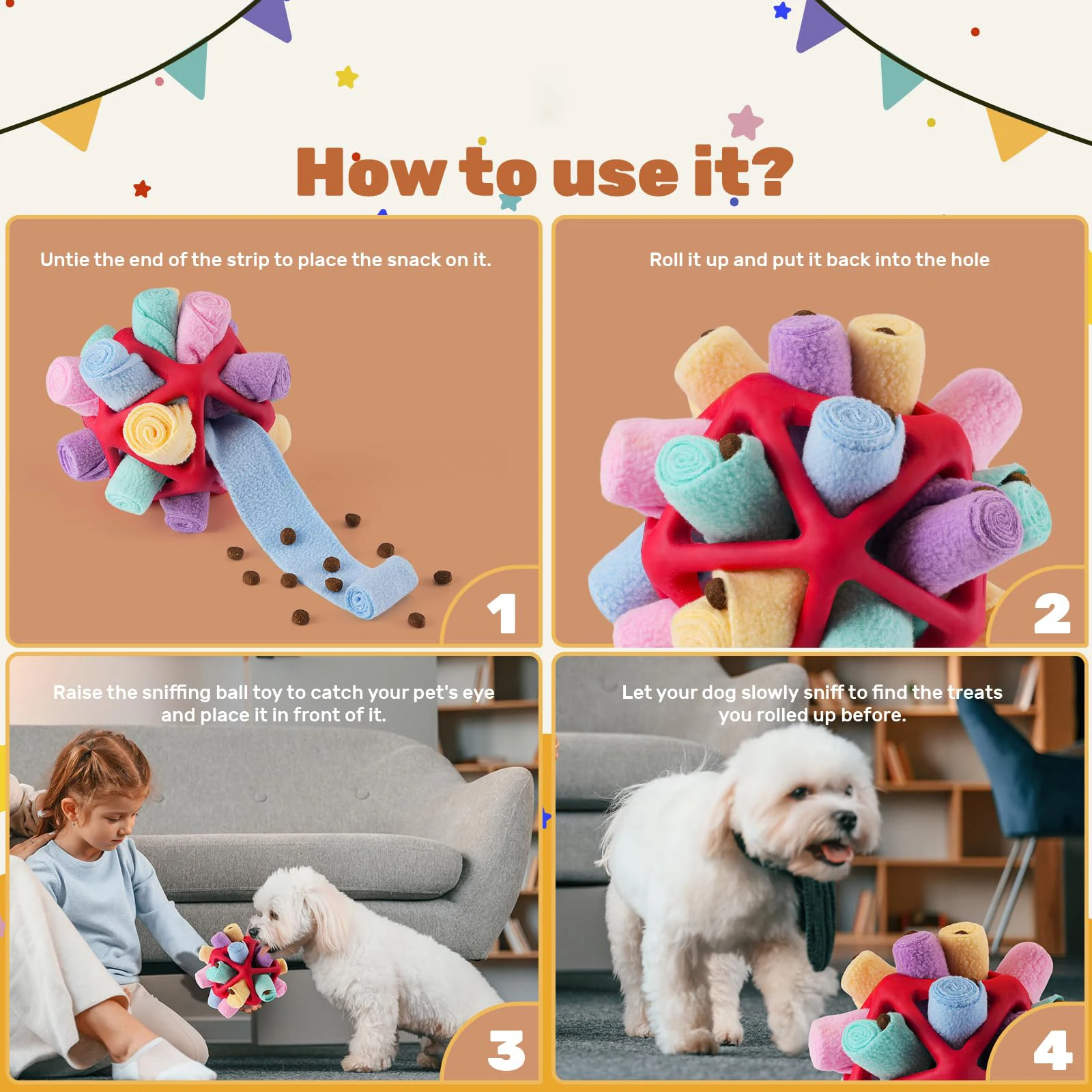 Bola Olfativa para Cães de Lã e TPR com 20 cm para Brincar - Imagem 3