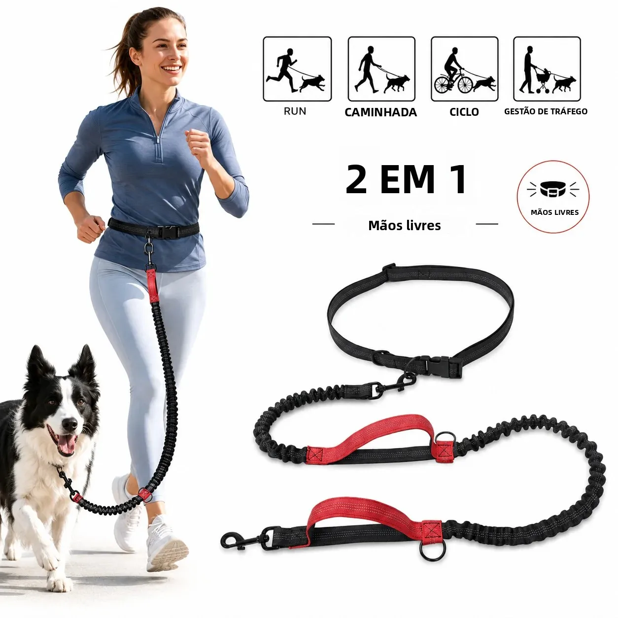 coleira retrátil para cães com cinto ajustável