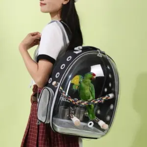 mochila para pássaros com poleiro