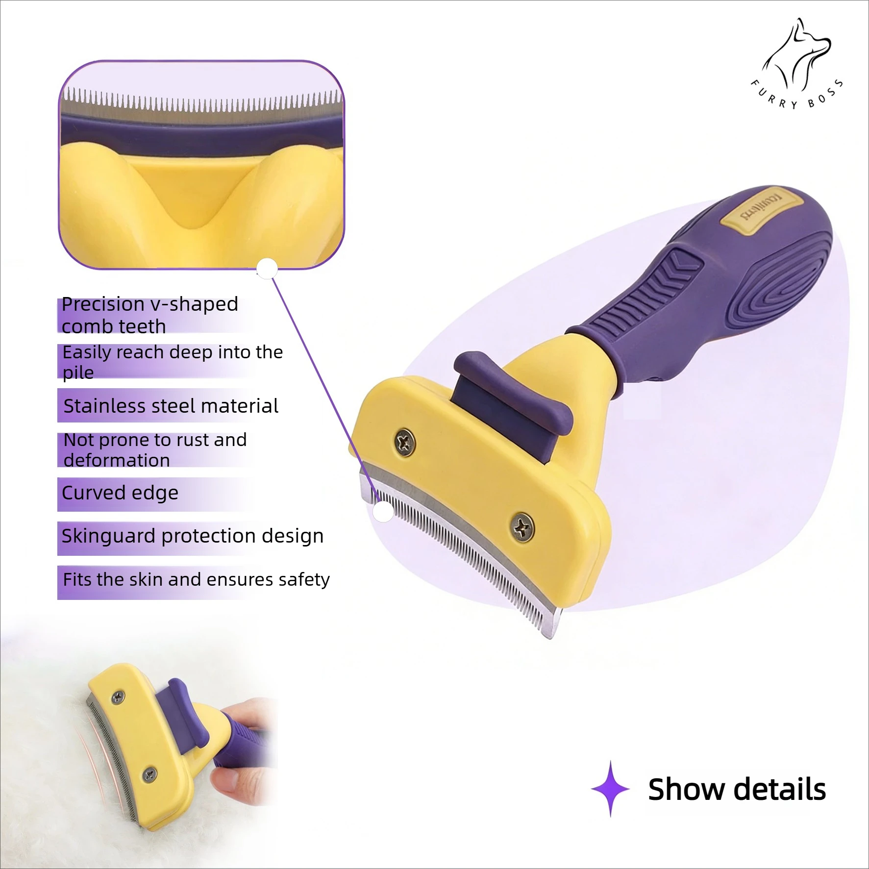 Escova para Pets M para Remoção de Pelos com Dentes Arredondados - Imagem 6