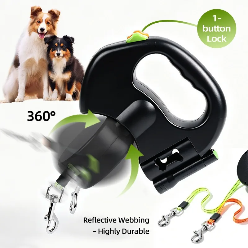 Coleira Retrátil para Cães 3m com Lanterna e Compartimento para Sacos - Imagem 2