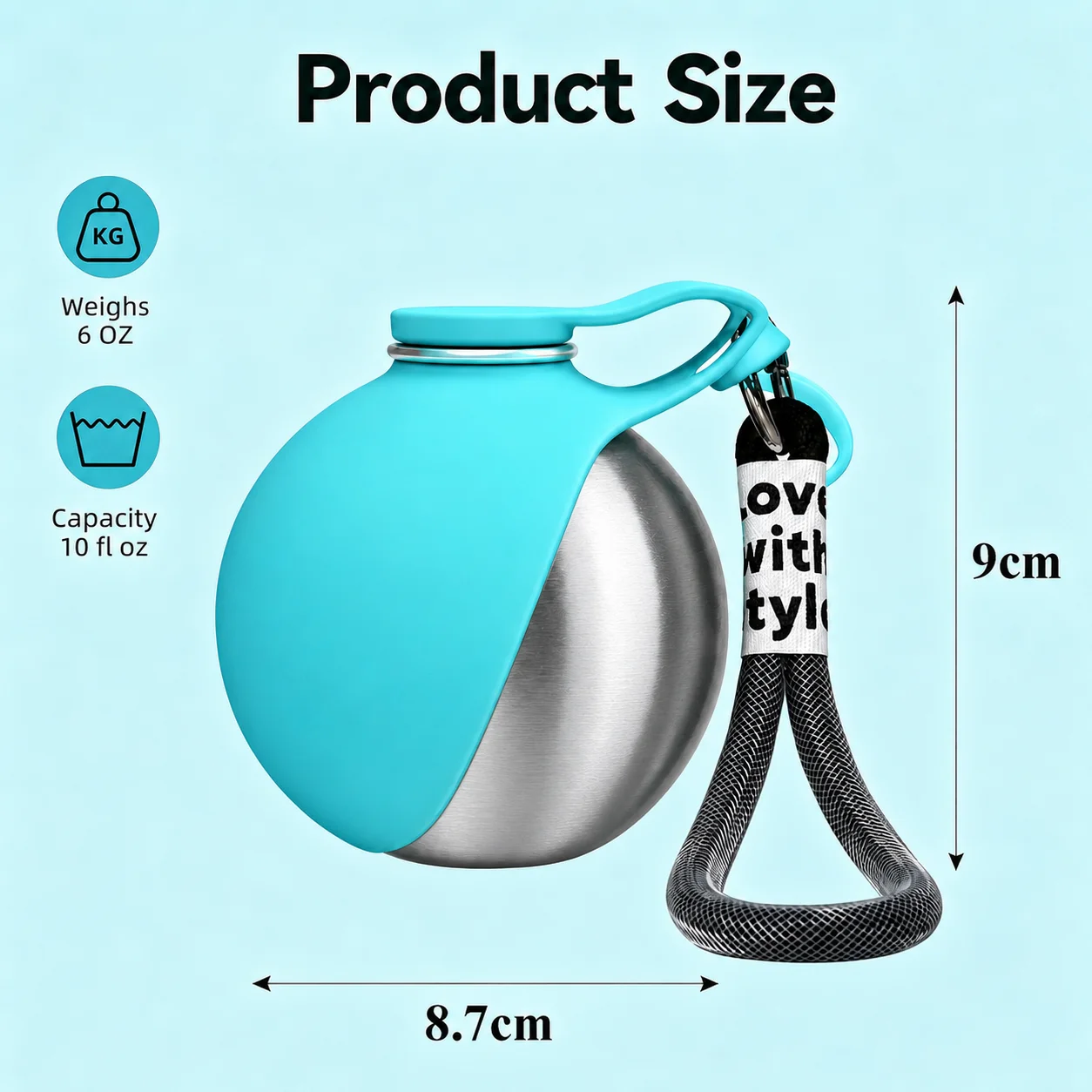 Garrafa de Água para Cães e Gatos de Inox 10oz com Tigela Dobrável - Image 6