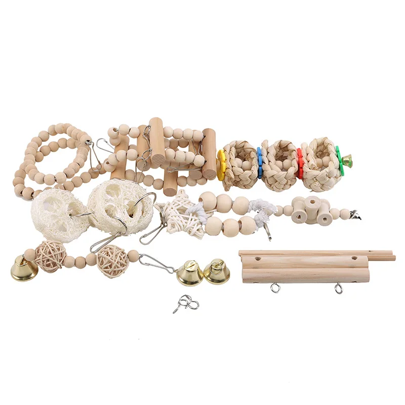 Brinquedo de Madeira para Pássaros Kit 8 Peças com Ponte e Bolas - Imagem 6