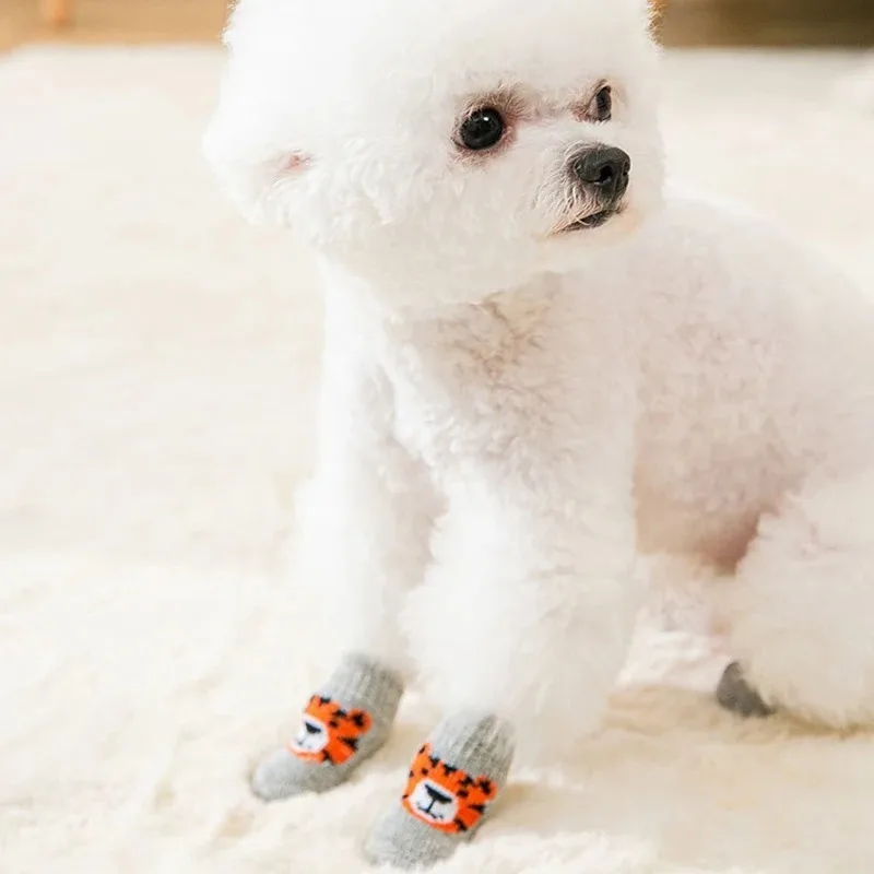 Meias Antiderrapantes para Cães e Gatos de Malha 4 Peças Cinza - Imagem 4