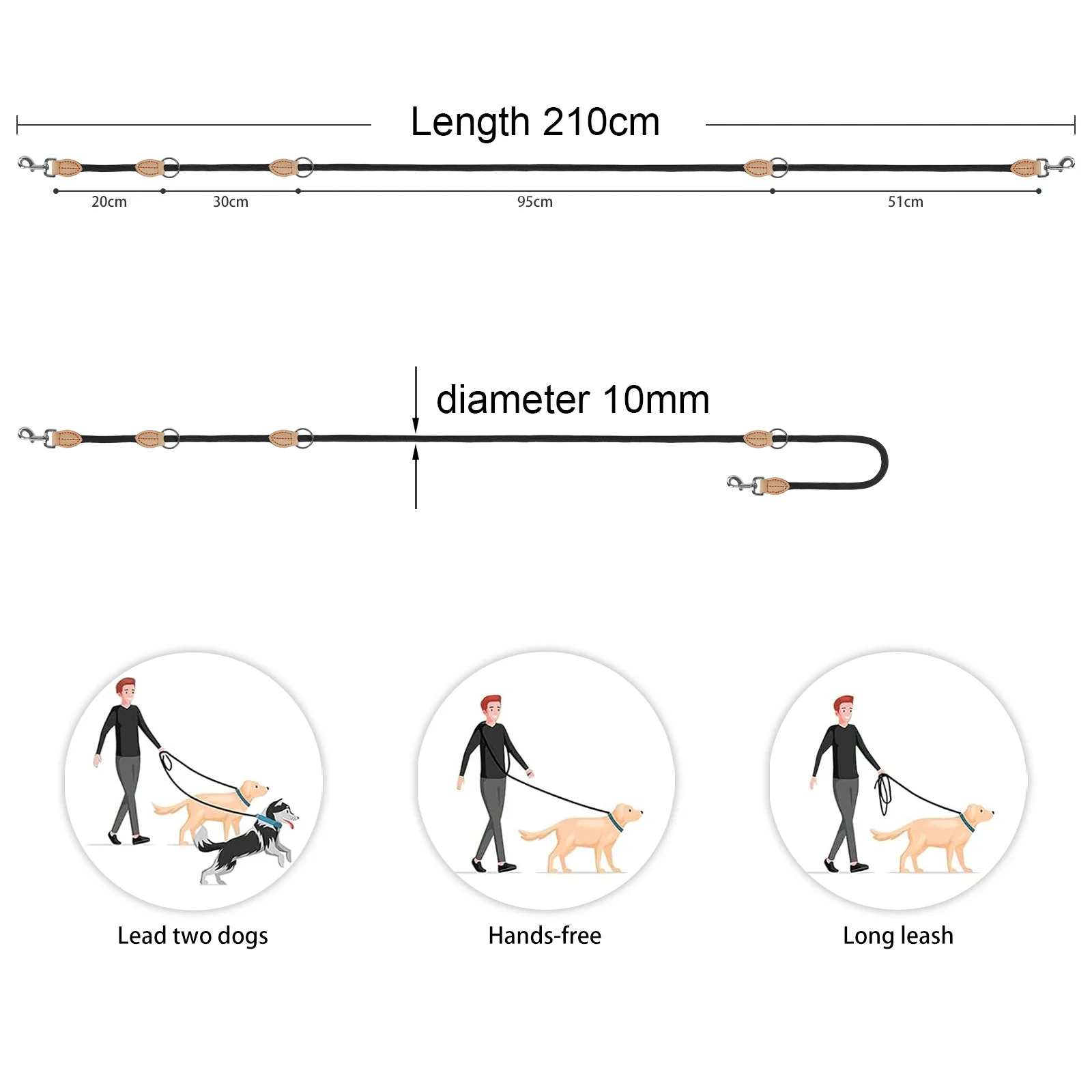 Coleira Dupla de Nylon para Cães de Porte Médio e Pequeno 210cm - Image 2