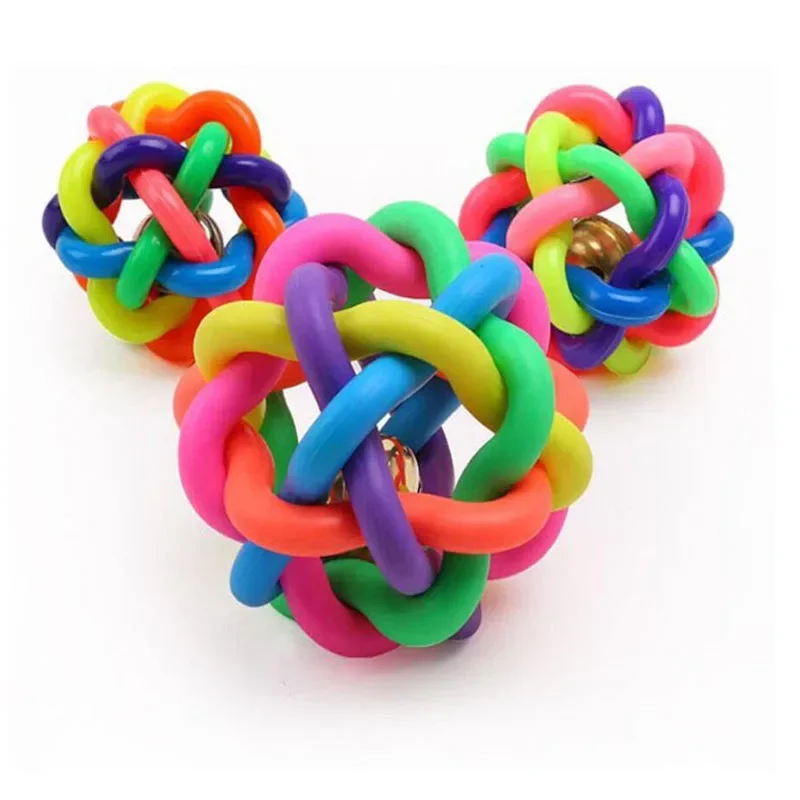Brinquedo Bola Arco-Íris para Cães e Gatos de Borracha com Sino Interno - Imagem 2