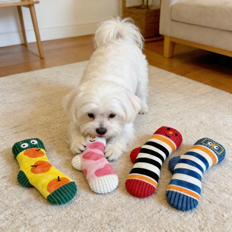 Brinquedo de Pelúcia para Cães Pequenos em Formato de Meia com Apito - Imagem 2