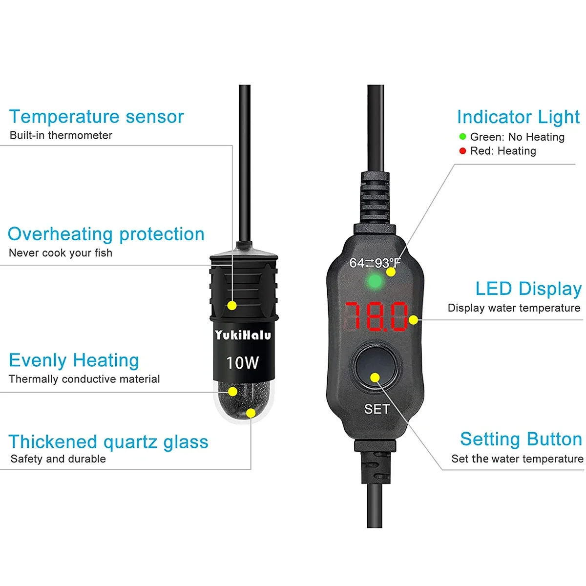 Aquecedor USB para Aquário 10 W com Termostato e Display Digital - Imagem 4