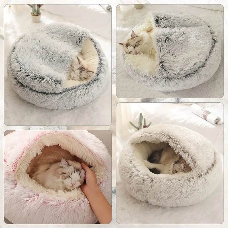 Cama Caverna para Gatos e Cães Pequenos de Pelúcia Macia - Imagem 4